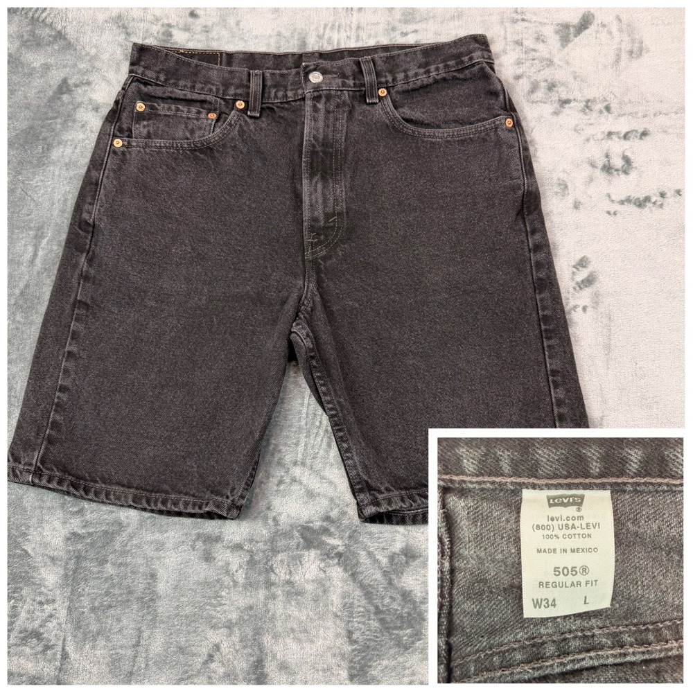 Vintage 2003 Levis 505 Black Denim Shorts Jorts Mens 34 Y2K Skater